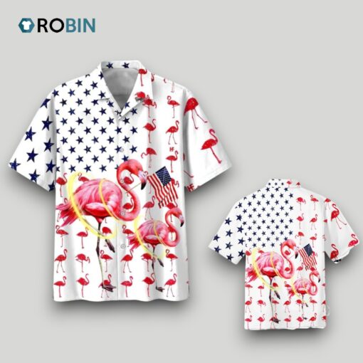 Beautiful Flamingo Hawaiian Shirt Full Printed, Flamingo American Flag Happy 4th Of Jul Hawaii Shirts