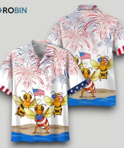 Bee Hawaiian Full Print Shirt, Bee’s Hawaiian Shirt Independence Day, Funny 4th Of July Gifts