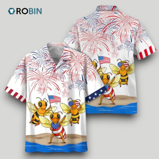 Bee Hawaiian Full Print Shirt, Bee’s Hawaiian Shirt Independence Day, Funny 4th Of July Gifts