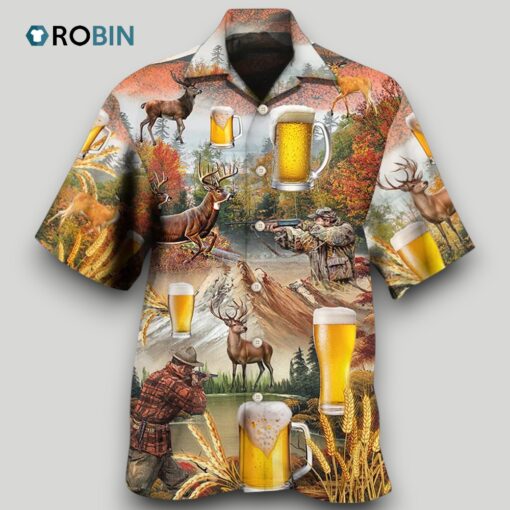 Beer And Hunting Deer Autumn Moutain Hawaiian Shirt
