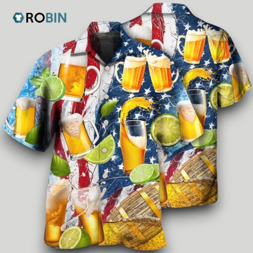 Beer And Lemon Independence Day Pattern Hawaiian Shirt Men Women