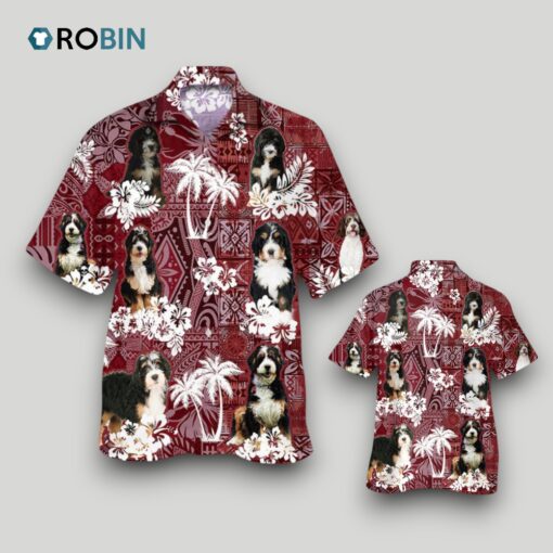 Bernadoodle Hawaiian Shirt, Summer Hawaiian Shirt With Tribal Pattern