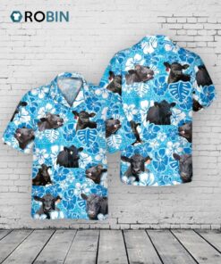 Black Angus Blue Floral Hawaiian All Over Printed 3D Hawaiian Shirt