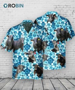Black Angus Blue Hibiscus Flower Hawaiian Shirt, Angus Hawaiian Shirts