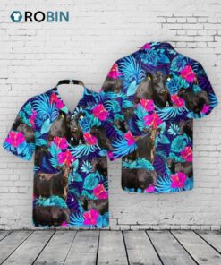 Black Angus Blue Neon Tropical Cattle Hawaii Shirt, Cow Hawaiian Shirt