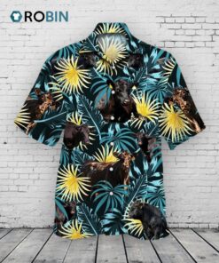 Black Angus Cattle Blue And Yellow Tropical Plants Hawaiian Shirt