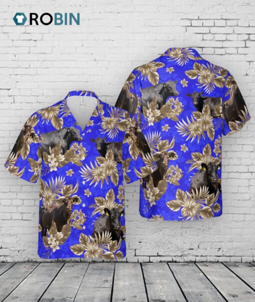 Black Angus Cattle Lovers Aloha Pattern All Over Printed 3D Hawaiian Shirt