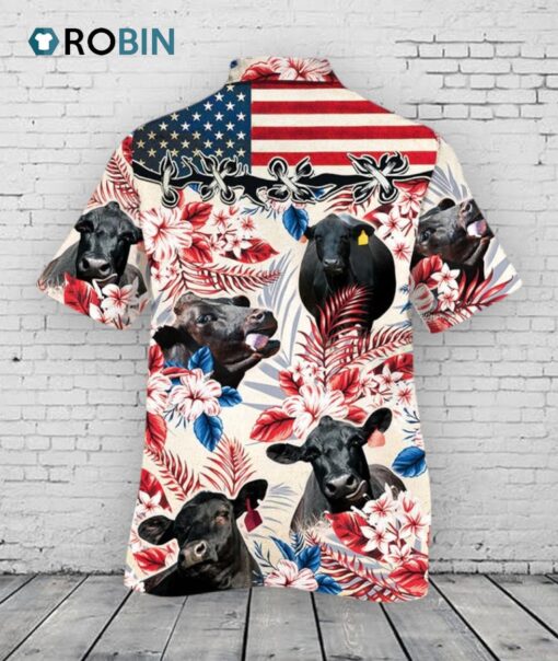 Black Angus Cattle Lovers American Flag Hawaiian Shirt