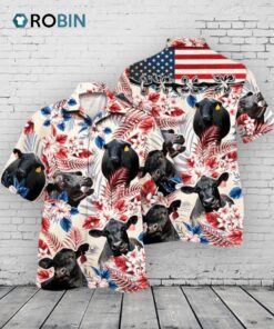 Black Angus Cattle Lovers American Flag Hawaiian Shirt