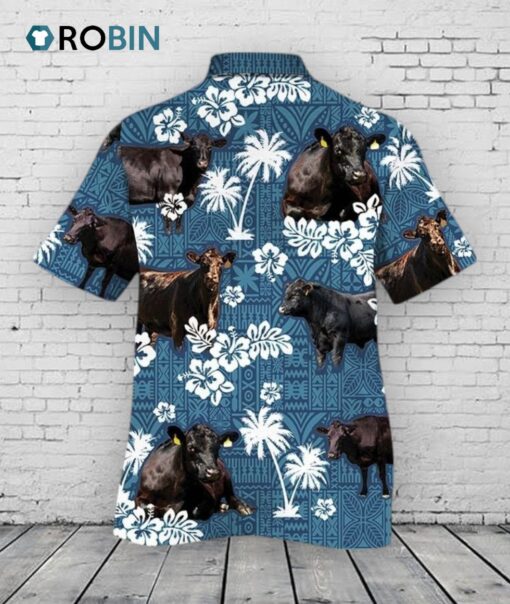 Black Angus Cattle Lovers Blue Tribal Hawaiian Shirt