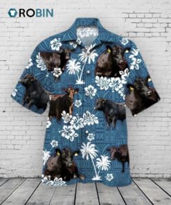 Black Angus Cattle Lovers Blue Tribal Hawaiian Shirt