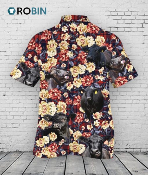 Black Angus Cattle Lovers Red Plaid Pattern Hawaiian Shirt