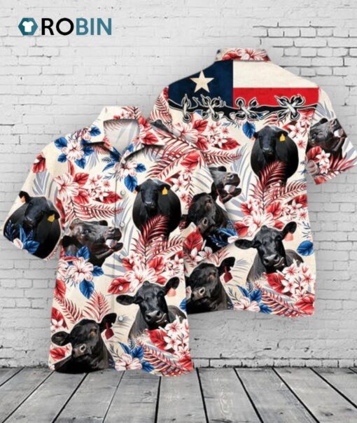 Black Angus Cattle Lovers Texas Flag Hawaiian Shirt