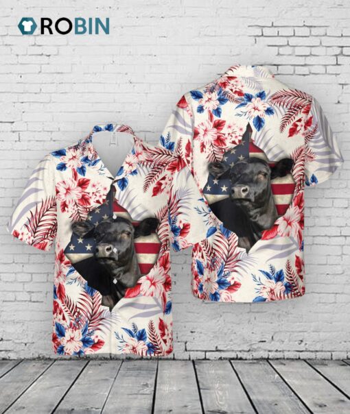 Black Angus Face Hibiscus Flower All Over Printed 3D Hawaiian Shirt
