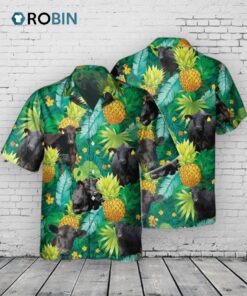 Black Angus Pineapple Hawaiian All Over Printed 3D Hawaiian Shirt