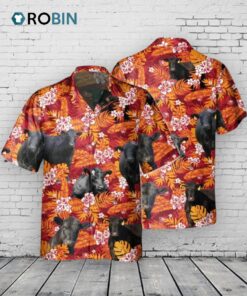 Black Angus Red Orange Floral Hawaiian Shirt, Cow Hawaiial Shirt, Bull Hawaiian Shirt