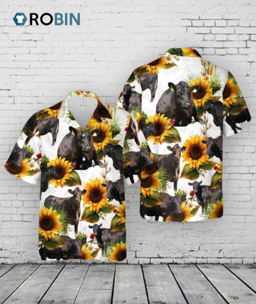 Black Angus Sunflowers Hawaii Shirt Black Augus Lover Hawaiian Shirt