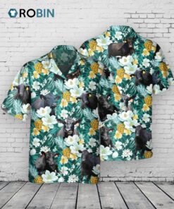Black Angus Tropical Pineapple Fruit Hawaiian Shirt, Summer Cool Hawaii Aloha Beach Shirt, Cow Hawaiian Shirt