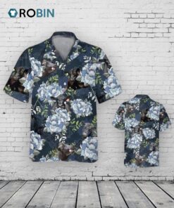 Black Bull Hawaiian Shirt, Black Angus Blue Peony Floral Hawaiian Shirt, Bull Hawaii Aloha Shirt