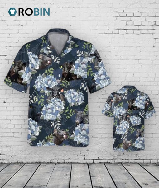 Black Bull Hawaiian Shirt, Black Angus Blue Peony Floral Hawaiian Shirt, Bull Hawaii Aloha Shirt