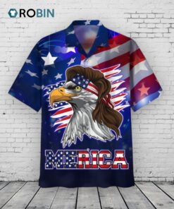 Blue Merican Hawaiian Shirt With Eagle, Independence Day Hawaii Aloha Beach Shirt For Father