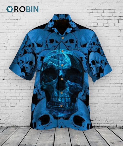 Blue Skull Hawaiian Shirt Short Sleeve Full Size