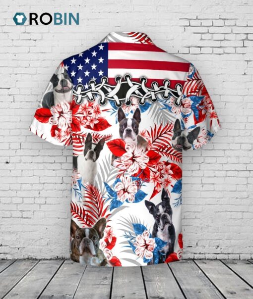 Boston Terrier Hawaiian Shirt, 3D Full Printed Dog And Flower In Hawaii Aloha Beach Shirts For Dog Lovers
