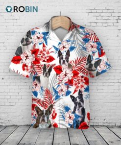 Boston Terrier Hawaiian Shirt, 3D Full Printed Dog And Flower In Hawaii Aloha Beach Shirts For Dog Lovers