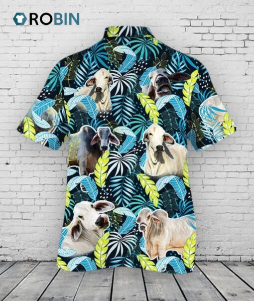 Brahman Cattle Lovers Jungle Leaves Hawaiian Shirt
