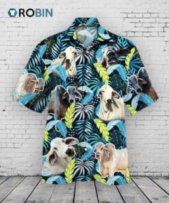 Brahman Cattle Lovers Jungle Leaves Hawaiian Shirt Brahman Cattle Lovers Jungle Leaves Hawaiian Shirt