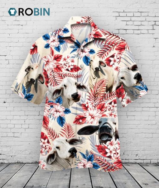 Brahman Cattle Lovers Texas Flag Hawaiian Shirt