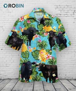 Brangus Cattle Lovers Pineapple, Brahman Angus Cattle Lovers Hawaiian Shirt, Casual Short Sleeve Hawaiian Shirt Blue