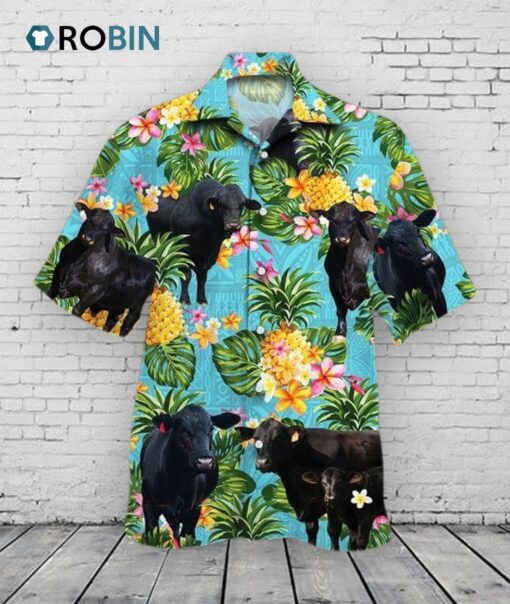 Brangus Cattle Lovers Pineapple, Brahman Angus Cattle Lovers Hawaiian Shirt, Casual Short Sleeve Hawaiian Shirt Blue