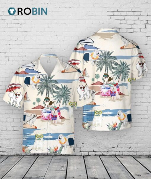 Canadian Eskimo Dog Summer Beach Hawaiian Shirt, Short Sleeve Dog Aloha Beach Shirt For Men And Woman