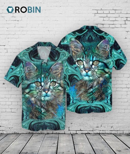 Cat Beautiful Art 3D Hawaiian Shirt, Cool Cat Unisex Hawaiian Shirt, Cat Aloha Beach Shirt