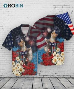 Cat Hawaiian Shirt, 4th Of July Cat Aloha Beach Shirts, Cat Independence Day Hawaiian Shirts
