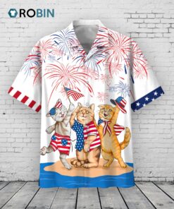 Cat Hawaiian Shirt, American Shorthair Shirts Independence Day, Patriotic Cat Pet Hawaii Aloha Shirt