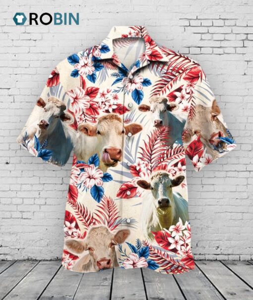Charolais Cattle Lovers American Flag Hawaiian Shirt