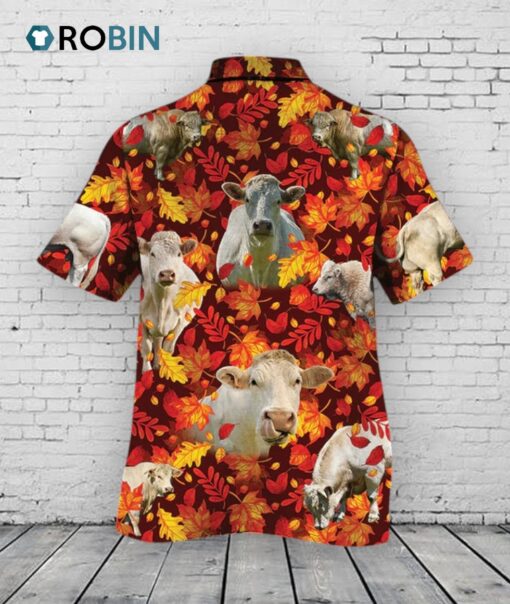 Charolais Cattle Lovers Autumn Red Leaves Hawaiian Shirt