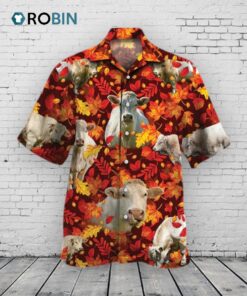 Charolais Cattle Lovers Autumn Red Leaves Hawaiian Shirt