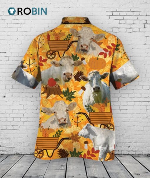 Charolais Cattle Lovers Orange Nature Autumn Hawaiian Shirt