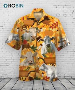 Charolais Cattle Lovers Orange Nature Autumn Hawaiian Shirt
