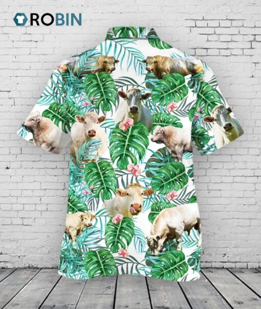 Charolais Cattle Lovers Tropical Plant Hawaiian Shirt