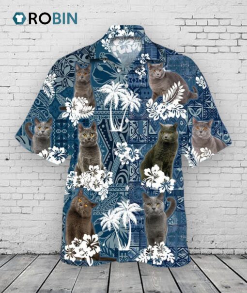 Chartreux Hawaiian Shirt, Cool Hawaiian Shirt For Cat Lovers, Cat Hawaii Aloha Beach Shirts, Cat Hawaiian