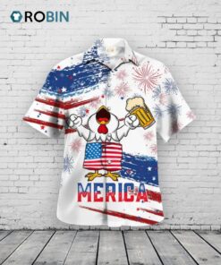 Chicken Drink Beer Hawaiian Shirt Chicken Merica Patriotic Hawaiian Shirt