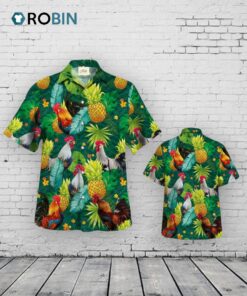 Chicken Hawaiian Shirt, Rooster Hawaiian Shirt, Chicken Tropical Pineapple Hawaiian Shirts