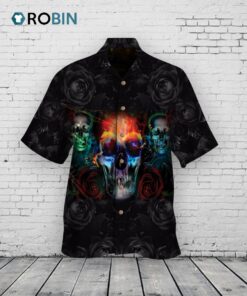 Colorful Skull And Rose All Over Printed 3D Hawaiian Shirt