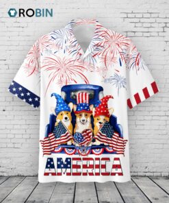 Corgi Hawaiian Shirt Full Print Independence Day, Funny Dog America On Hawaii Aloha Shirts For Dog Lovers