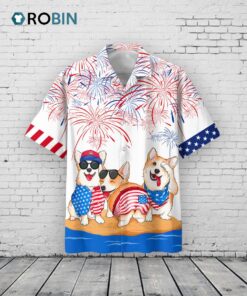Corgi Hawaiian Shirts For Independence Day Gifts, Happy 4th Of Jul Hawaiian Aloha Beach Shirts For Dog Lovers