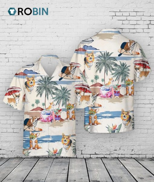 Corgi Summer Beach Hawaiian Shirt, Short Sleeve Dog Aloha Beach Shirt For Men And Woman